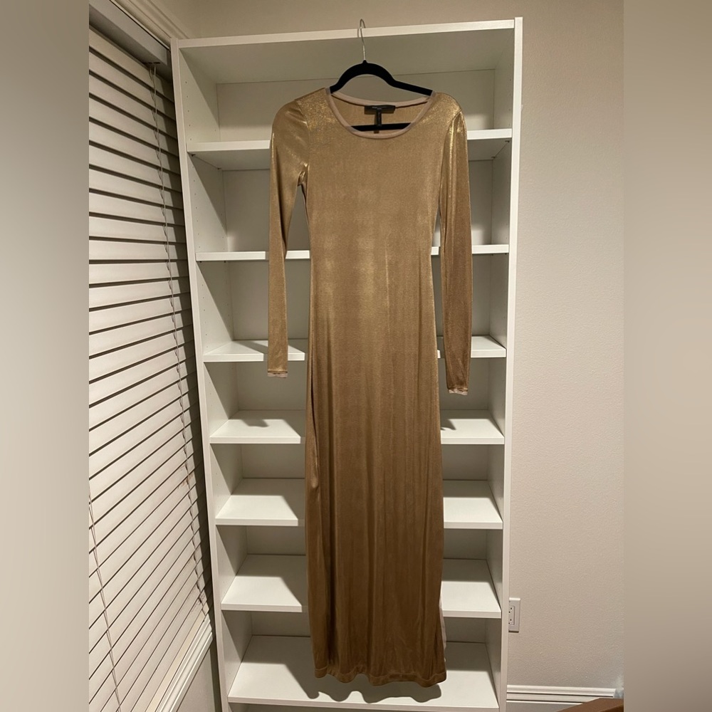 Metallic Gold BCBGMaxazria Long Sleeve Dress